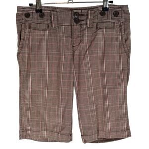 Vintage American Eagle‎ Low Rise Brown Plaid Bermuda Shorts Y2K Capri Skater 4